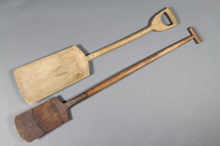 2 old wooden malt shovels
