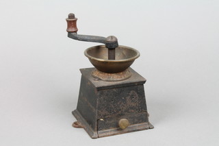 A Victorian waisted square iron coffee grinder 4" 