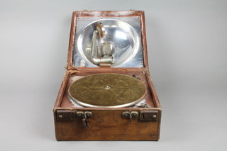 A Decca portable manual gramophone contained in a fibre case marked RD631877 (no handle)
