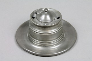 A pewter capstan inkwell with china well 6" 