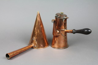 A copper side handled coffee pot 8" together with an ale warmer 8"
