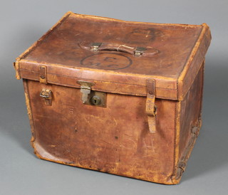A Victorian rectangular leather trunk with hinged lid and brass fittings by S Winter 15"h x 22"w x 18"d 