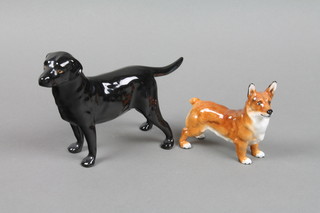 A Royal Doulton figure of a Corgi 5" and a black Labrador 8" 