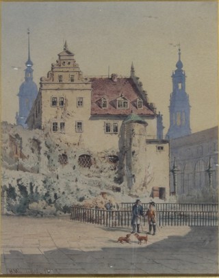A 19th Century watercolour, study of a Continental town scene with figures, indistinctly signed 9" x 7"