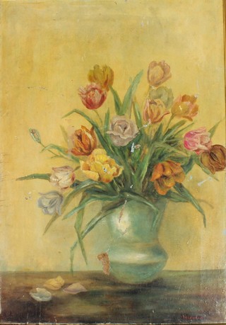 20th Century oil painting, still life study of flowers 23" x 16" 