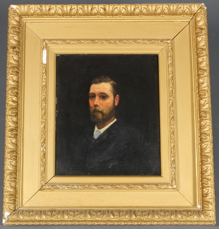 19th Century oil painting, study of a gentleman wearing a blue cravatte 12" x 9 1/2" 