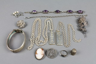 A silver bangle together with minor silver and other jewellery 