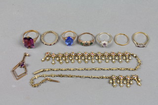 A gold coloured enamelled necklace (f) together with minor gold and other jewellery