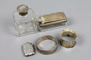 2 silver mounted toilet bottles and 3 other items