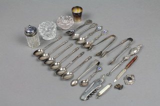 A quantity of silver plated spoons and minor items