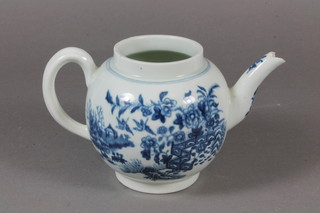 An 18th Century first period Worcester - Caughley, blue and white porcelain teapot, chip to spout, lid missing 3.5"