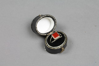 A hardstone set open silver ring