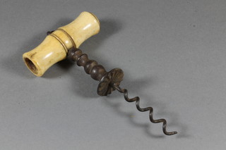A 19th Century steel and bone handled cork screw