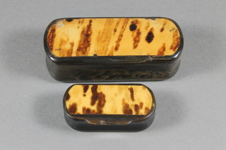 2 19th Century rectangular horn snuff boxes 4" and 2.5"
