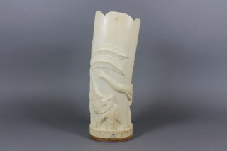 A section of carved ivory mounted as a table lamp 12"
