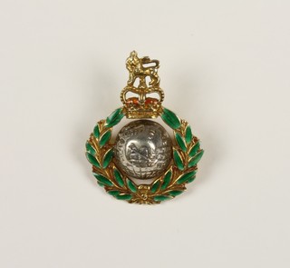 A 9ct gold Royal Marine Commando's enamelled brooch