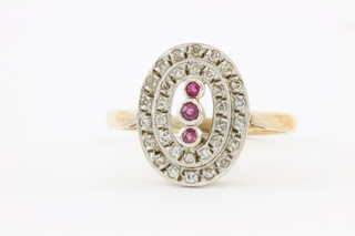 A 9ct gold Art Deco style ruby and diamond dress ring