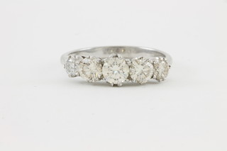 An 18ct white gold 5 stone graduated claw set diamond ring approx 1.44ct 