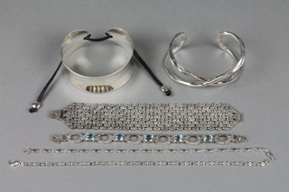 A silver marcasite bracelet and a silver rope twist necklet
