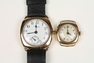 A gentleman's 9ct gold Waltham wristwatch with seconds and 6 o'clock, a lady's 9ct Benson wristwatch