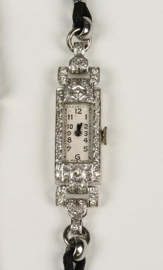 A lady's Art Deco platinum and diamond set cocktail watch