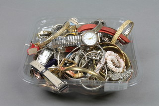 A quantity of costume jewellery, watches and pens etc