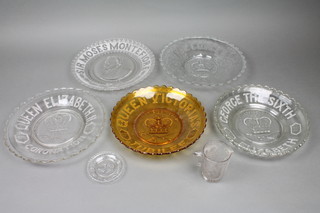 5 Victorian moulded glass commemorative glass dishes, a ditto mug and dish