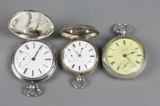 A Victorian silver hunter pocket watch London 1833, a smaller ditto London 1838 and an open faced watch