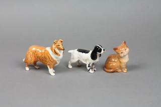A Beswick figure of a spaniel 4 1/2", a ditto collie 5" and a kitten 3"