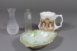 A 1937 commemorative jug together with other decorative items of china and glass