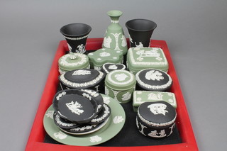 A collection of Wedgwood Jasperware trinket boxes and dishes