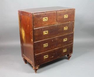 A Victorian camphor wood military chest fitted 2 short drawers above 3 long drawers with counter sunk handles, raised on bun feet 42"h x 36"w x 20"d