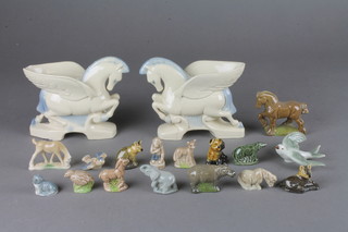 2 Wade spill vases in the form of winged horses, a collection of Wade Whimsies and a small collection of Aynsley 
