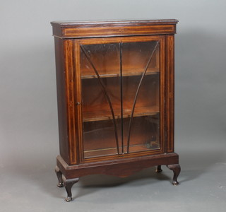 A Victorian inlaid rosewood Pier cabinet, fitted shelves enclosed by glazed panelled doors, raised on later cabriole supports 44"h x 30 1/2"w x 12"d