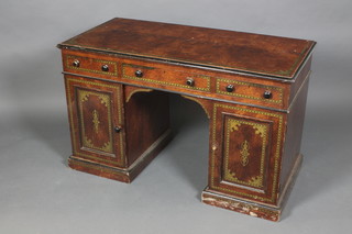 A Victorian scumble painted pine pedestal desk fitted 1 long drawer, flanked by 2 short drawers, the pedestals fitted 6 short drawers enclosed by panelled doors 29"h x 48"w x 23"d
