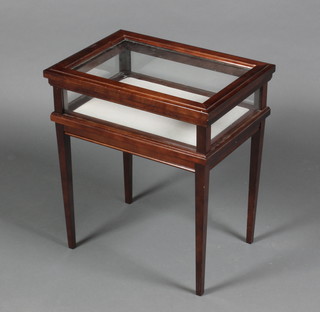A rectangular mahogany bijouterie table with hinged lid, on square tapered supports 20"h x 18"w x 13"d