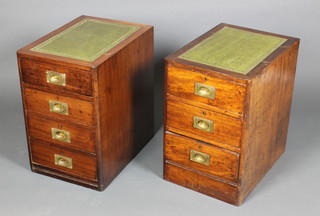 A pair of 19th Century mahogany military style pedestal chests with green inset skivers, fitted 4 long drawers with brass counter sunk handles 23"h x 15"w x 21"d 