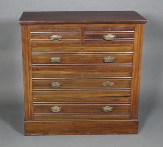 An Edwardian walnut chest of 2 short and 3 long drawers, raised on a platform base 41"h x 41"w x 20"d