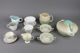 A 1930's Susie Cooper 15 piece dinner service with banded decoration, a ditto tea set and a quantity of teaware