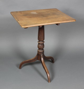 A 19th Century square mahogany snap top wine table, raised on pillar and tripod base, 29"h x 25"w x 22"d