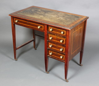 Snawdon Brothers of Exeter & Plymouth, an Edwardian inlaid mahogany desk with inset green skiver, above 1 long and 4 short drawers, raised on square tapering supports 29"h x 36"w x 20"d 
