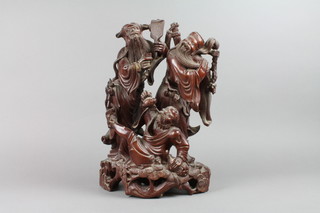 A Japanese carved root wood figure of 3 gentleman 15" 