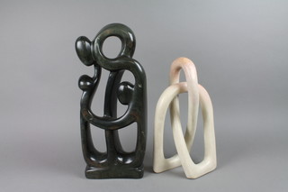 A Barbara Hepworth style carved polished hardstone sculpture and 1 other of figures 15" 