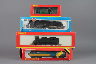 A Hornby OO gauge model tank engine, ditto Great Western locomotive, ditto InterCity 125 train and an Airfix OO gauge locomotive and tender