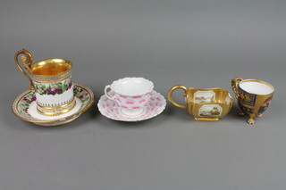 A 19th Century Continental cup and saucer, f, 2 others and a floral patterned cup and saucer