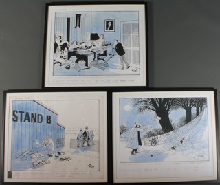After JAK, 3 cartoon prints, 1980's political studies, 22" x 25"