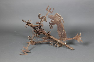 A 20th Century wrought iron weather vane decorated Father Time, 50"h x 30"