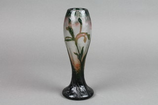 A Daume Nancy cameo etched waisted vase with stylised flowers and leaves with etched base, f, 7"