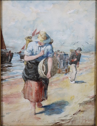 M Andersail '98, watercolour, study of a Dutch beach scene with fisherman, inscribed At Zandvaart Holland, signed and inscribed 11" x 8"
