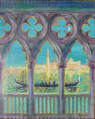 Redhouse, oil painting, Venetian scene 18" x 40"